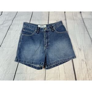 Vintage BUM Equipment Shorts Women 11 12 Blue Carpenter Denim Jean High Rise 90s